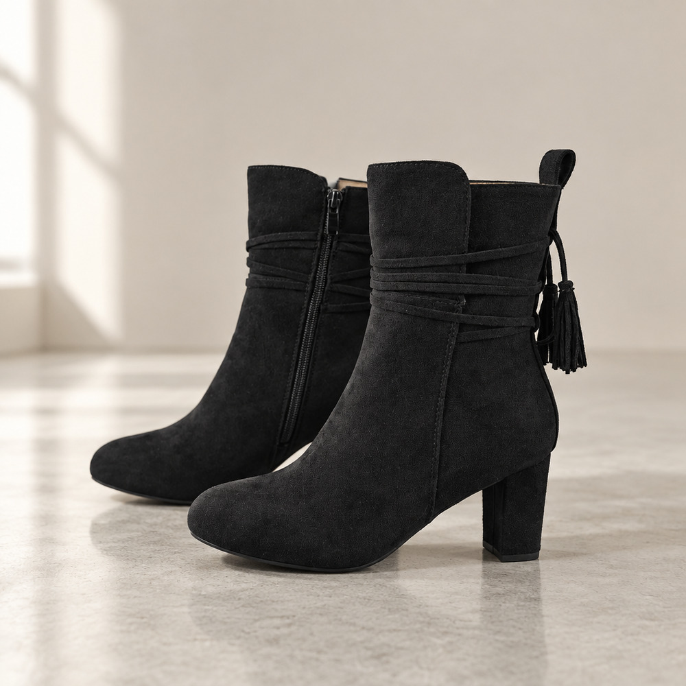 NWOB Journee Collection Vegan Faux Suede Block Heel Booties Size 7.5 Black